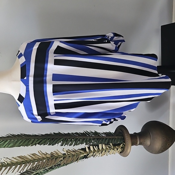 Cato Blue, Navy, and White Striped Popover Blouse - Picture 3 of 14